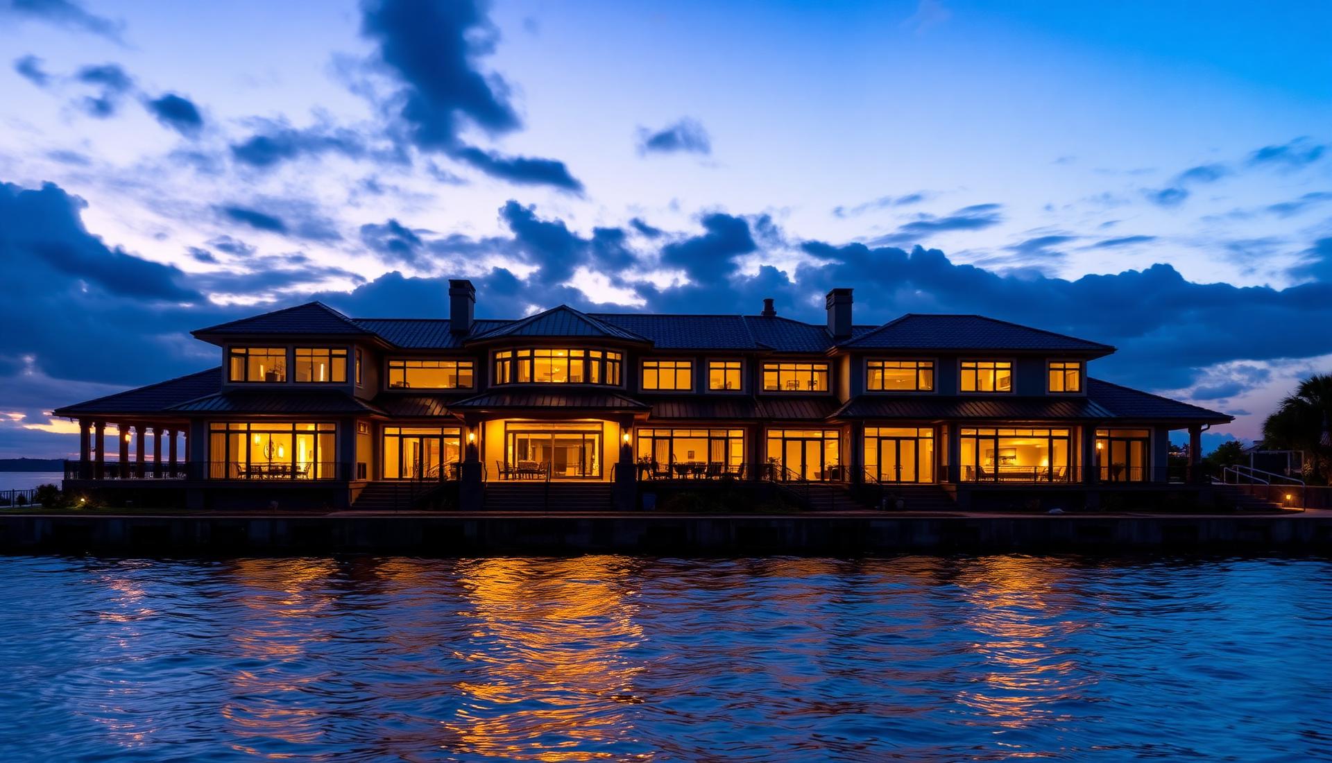 Luxury home at dusk